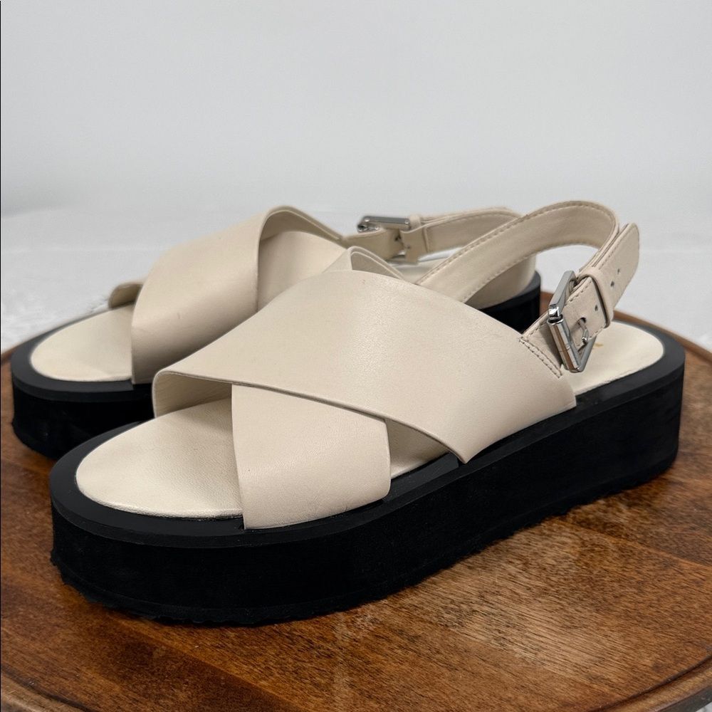 Maeve Sandal WM 38 US 7 Cream Leather Slingback Crossover Strap Platform Chunky